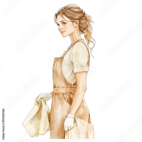 Watercolor blonde woman in apron and gloves for cleaning service
