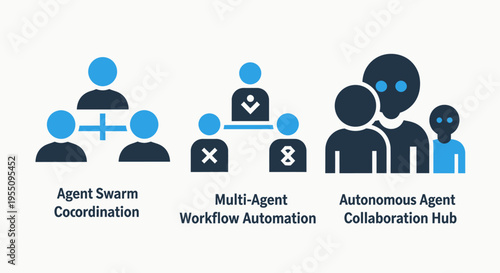 Agent swarm coordination, multi-agent workflow automation, and autonomous collaboration hub icons