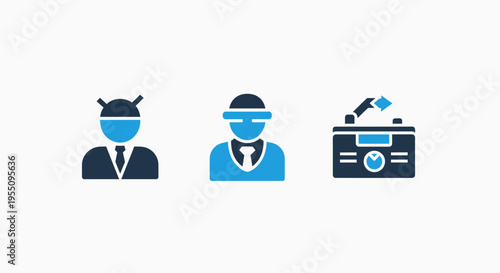 Business financial risk and character icons depicting cyber threats, engineering, and monetary loss concepts