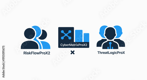 Flat design vector icons representing user groups, data management, and secure system integration for business operations and digital platforms
