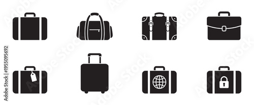Luggage and travel bags icon set for tourism and business trips. Vector Illustration.