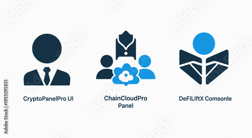 Cryptocurrency blockchain, decentralized finance, and digital asset consulting technology icons