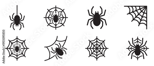 Spider and Cobweb Halloween Decorative Vector Icons Set. Vector Illustration.