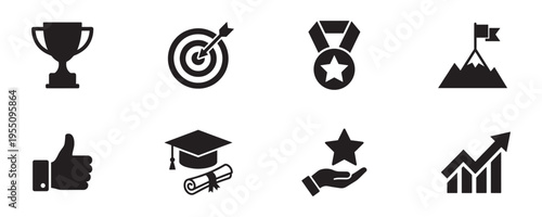 Business Achievement Success and Award Vector Icons Set. Vector Illustration.