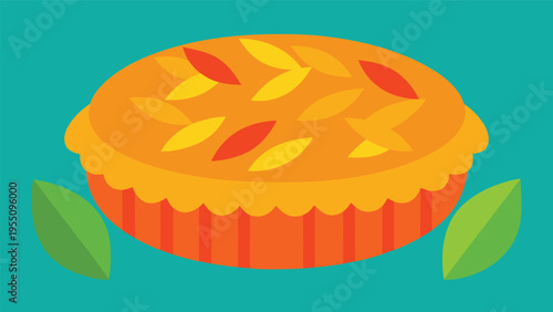 Vector art of a delectable homemade pie adorned with colorful autumn leaves, perfect for a cozy fall gathering, a delightful dessert for any celebration
