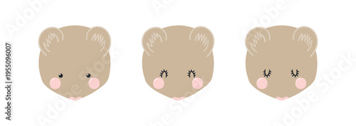Cute little vole, field mouse face illustration isolated set. Kawaii cartoon character. Wild animal, baby animal, wildlife. Kids print, design element, clip art collection. Hand drawn flat vector