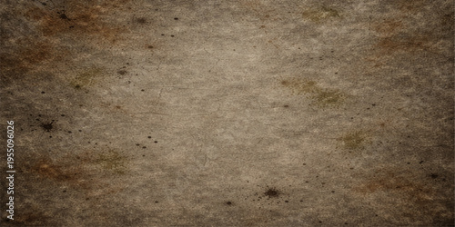 An antique aged paper background features a textured brown grunge pattern with a rough vintage surface and a dirty retro art aesthetic for a blank grungy backdrop design