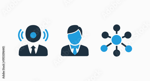 User communication and network connectivity icons for social media engagement and business networking concepts, professional flat vector design