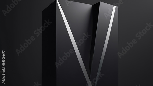 Massive Matte Black Monolith With Diagonal Silver Edge Light