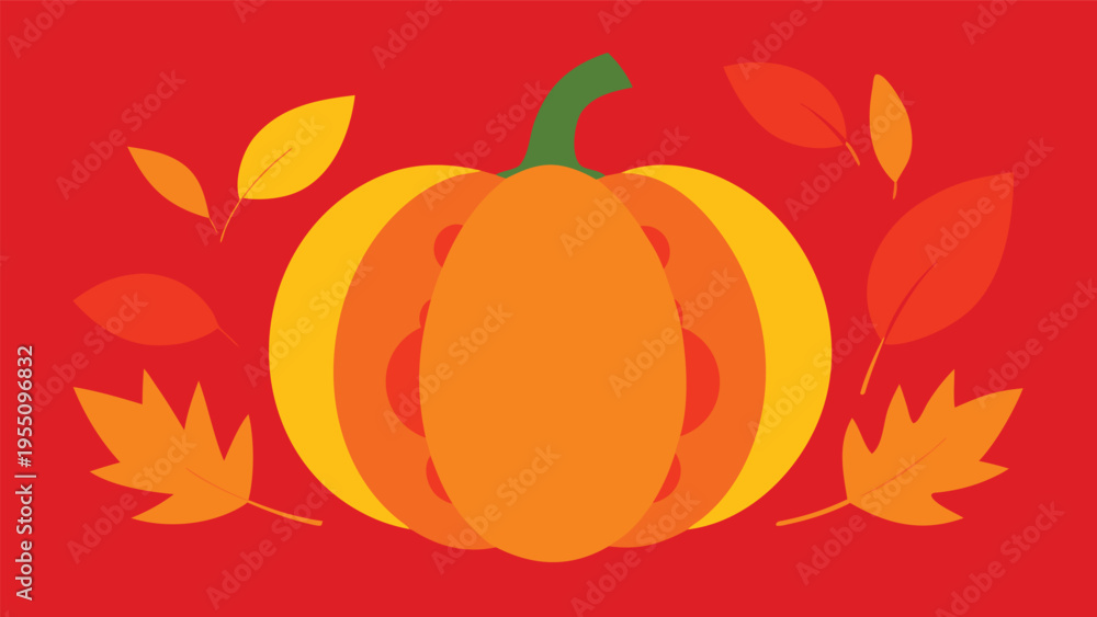 Fototapeta premium Vector art of a vibrant autumn scene featuring a pumpkin surrounded by colorful leaves, evoking the warmth and joy of the fall season