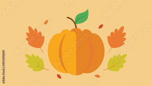 Vector art of a delightful autumn scene featuring a pumpkin and colorful leaves, perfect for adding a touch of fall to your designs