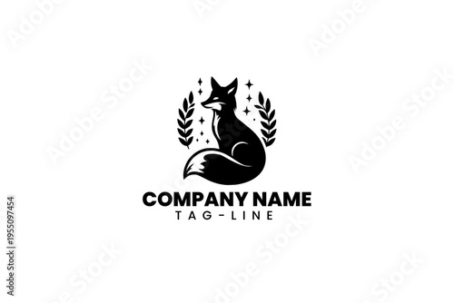 fox mascot logo icon in black and white ,fox logo icon in black and white 02