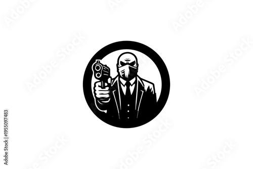 gangster mascot logo icon in black and white ,gangster logo icon in black and white 3