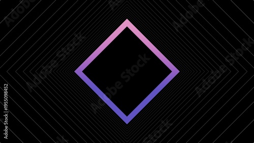Geometric diamond square background with wireframe edges purple and pink on black