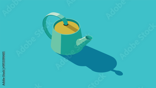 Vector art of isometric turquoise teapot on a blue background in a flat vector style, creating a clean and refreshing aesthetic