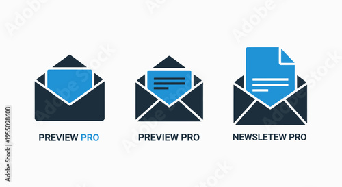 Email and communication icons: preview and newsletter for digital marketing and messaging services
