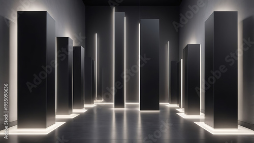 Parallel Matte Black Monoliths Creating A Silver Edge Pathway