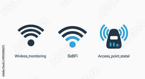 Wireless network icons: wi-fi signal strength and wireless access point for connectivity and internet concepts