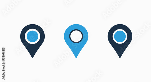 Geographic map pin location icons for navigation, gps tracking, travel planning, and digital wayfinding applications