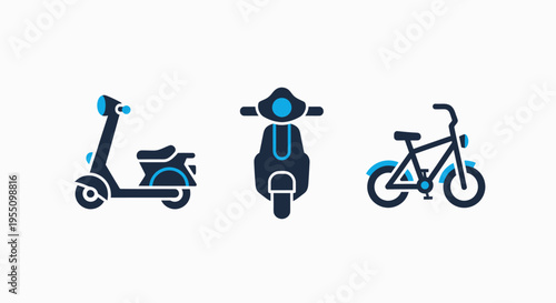 Personal urban transportation icons set with modern scooter and classic bicycle for city commuting and eco-friendly travel