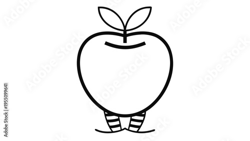 Vector art of a whimsical apple character with legs, outlined in black on an, creating a playful design