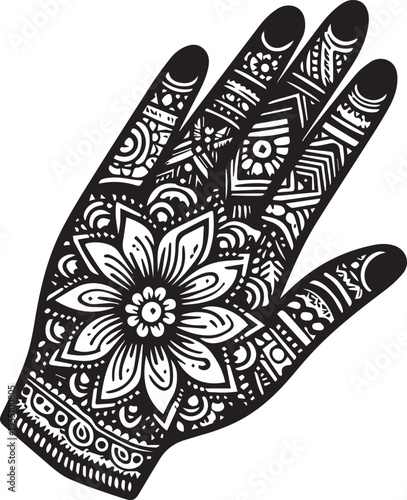 Black and White Mehndi Design Vector | Intricate Henna Art Illustration