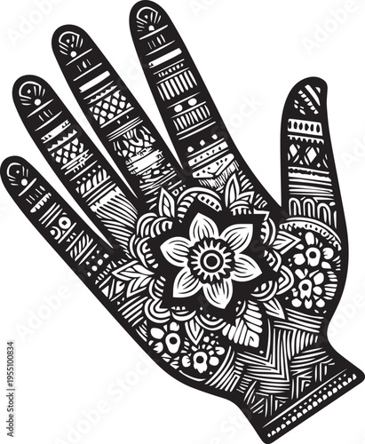 Black and White Mehndi Design Vector | Intricate Henna Art Illustration