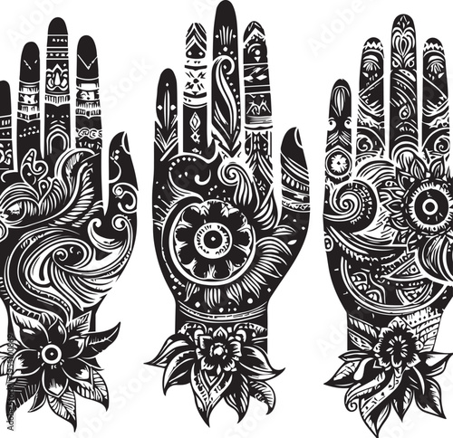 Black and White Mehndi Design Vector | Intricate Henna Art Illustration