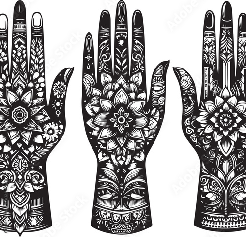 Black and White Mehndi Design Vector | Intricate Henna Art Illustration