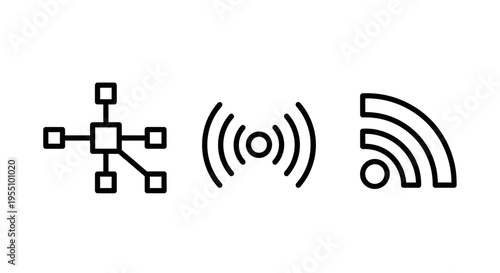 Network connection, wireless signal, and wi-fi icons for data transfer and wireless communication technology vector illustration