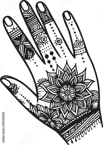 Black and White Mehndi Design Vector | Intricate Henna Art Illustration