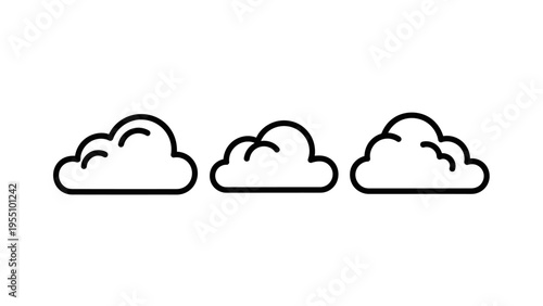 Three simple cloud icons in a row, line art style, symbolizing weather, sky, or data storage concepts