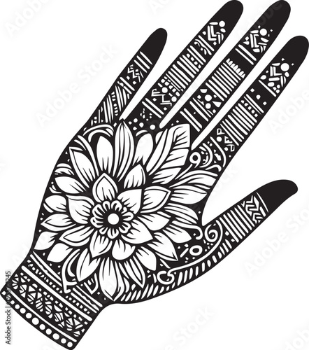 Black and White Mehndi Design Vector | Intricate Henna Art Illustration