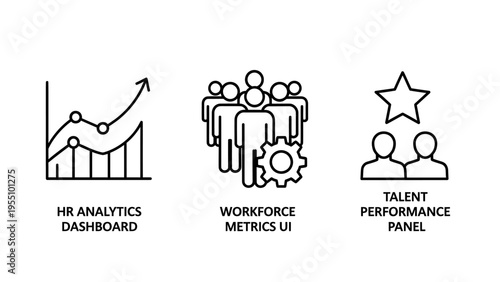 Hr analytics dashboard, workforce metrics, and talent performance icons