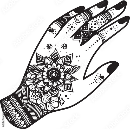 Black and White Mehndi Design Vector | Intricate Henna Art Illustration