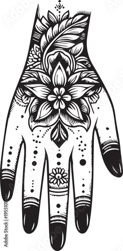 Black and White Mehndi Design Vector | Intricate Henna Art Illustration