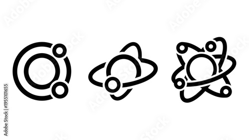 Abstract icons representing atoms, molecules, and scientific structures