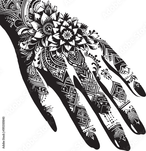 Black and White Mehndi Design Vector | Intricate Henna Art Illustration