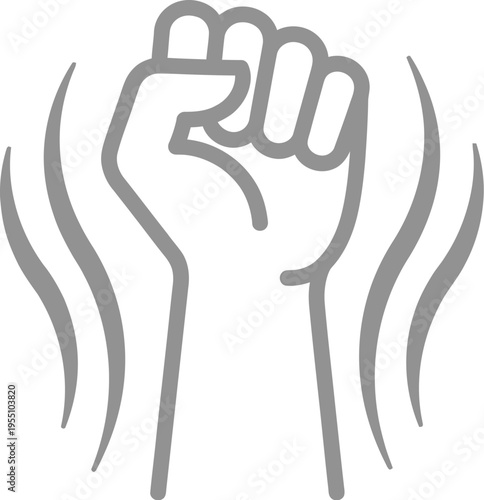 A gray vector illustration of a raised fist with motion lines, symbolizing power and energy in a simple graphic design.