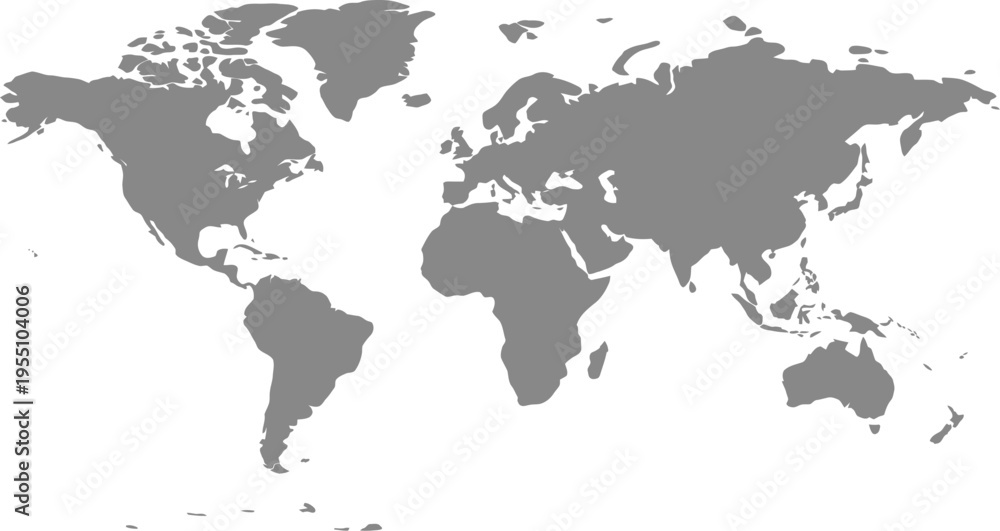 Fototapeta premium Gray vector world map on white background, global illustration