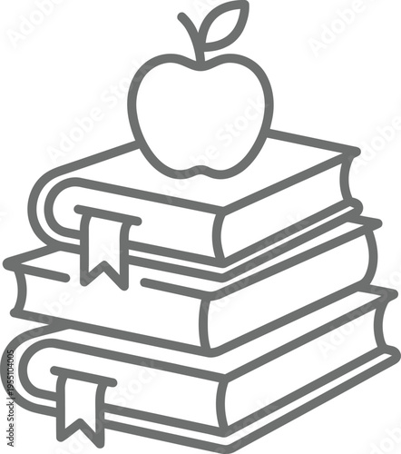 A vector graphic illustration of stacked books with apples on top, symbolizing education and learning, featuring a simple yet effective design.