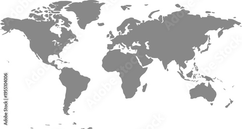 Gray vector world map on white background, global illustration