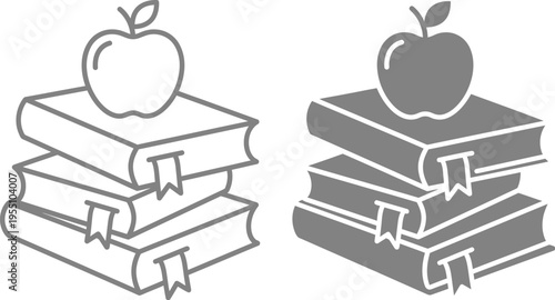 Vector illustration of stacked books with apples on top, educational symbol