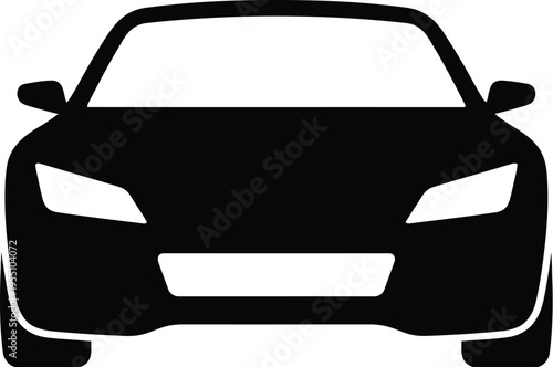 A sleek black vector car illustration showcases a modern vehicle design with sharp lines and a bold front grille in a minimalist graphic style.