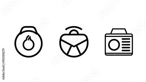 Communication and alert icons featuring alarm notifications, new messages, and broadcast audio signals