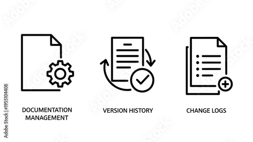 Document management, version control, and change tracking administration vector icons for business processes