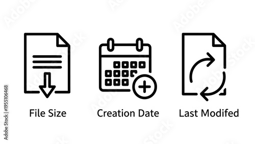 File management icons: download arrow, calendar with plus, and refresh arrows. document and date tracking, user interface