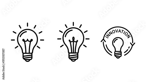 Light bulb icons representing ideas, innovation, and creative thinking with a circular refresh symbol