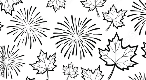 Victoria day canada fireworks and maple leaves illustration