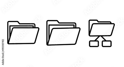 Document organization and digital data management icons: various file folders for storage and networking